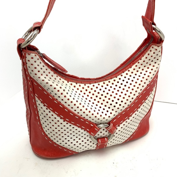 Isabella Fiore Handbags - ISABELLA FIORE Red White Leather Laser Handbag Bag